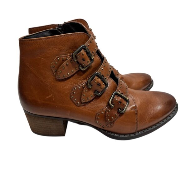 Paul Green Shoes - Paul Green Ankle Boots Womens US 7  Soho Studded Leather Moto Brown Boho Biker